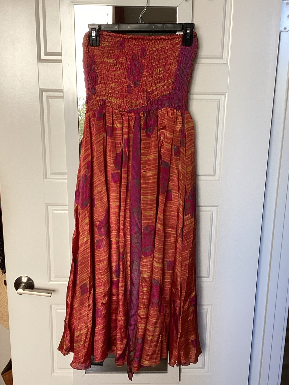 Wevez Boho Strapless smocked Wide Leg Jumpsuit  in Red and Pink